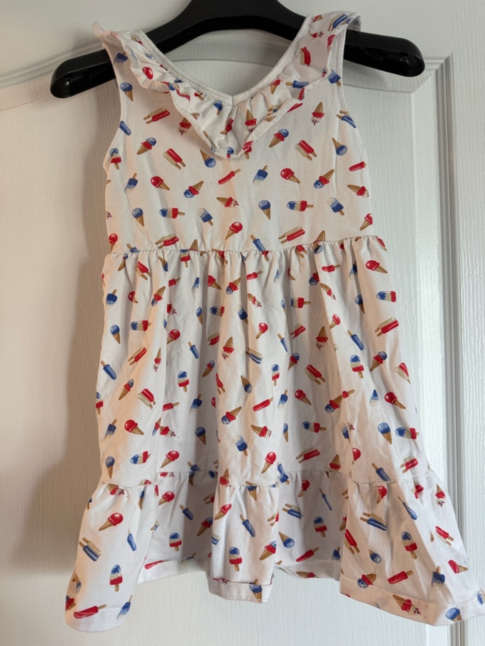 Girls Cream Dress with Red & Blue Popsicle/Ice-cream Print